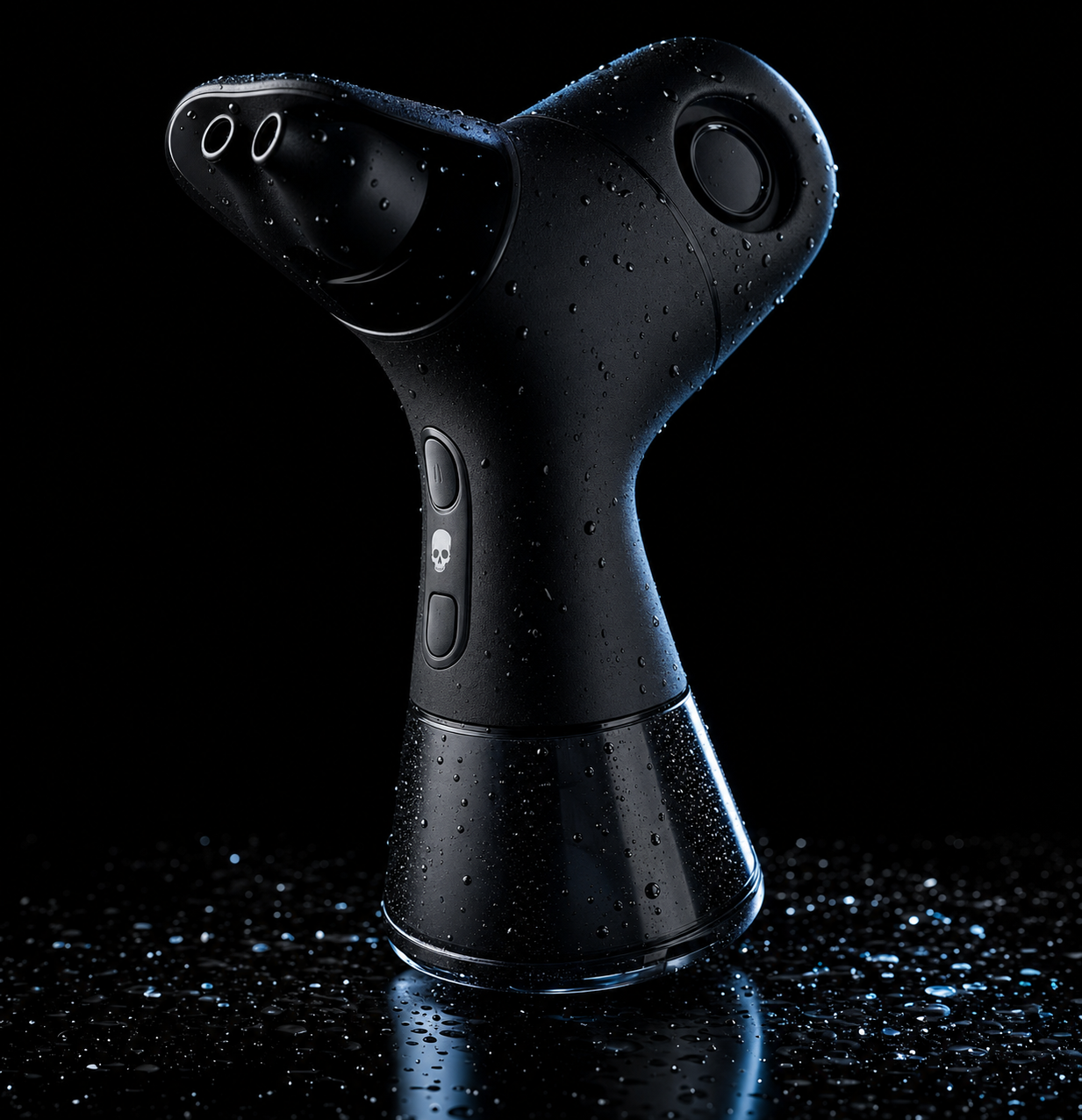 Skullflusher rechargeable nasal irrigation device, matte black with a skull logo
