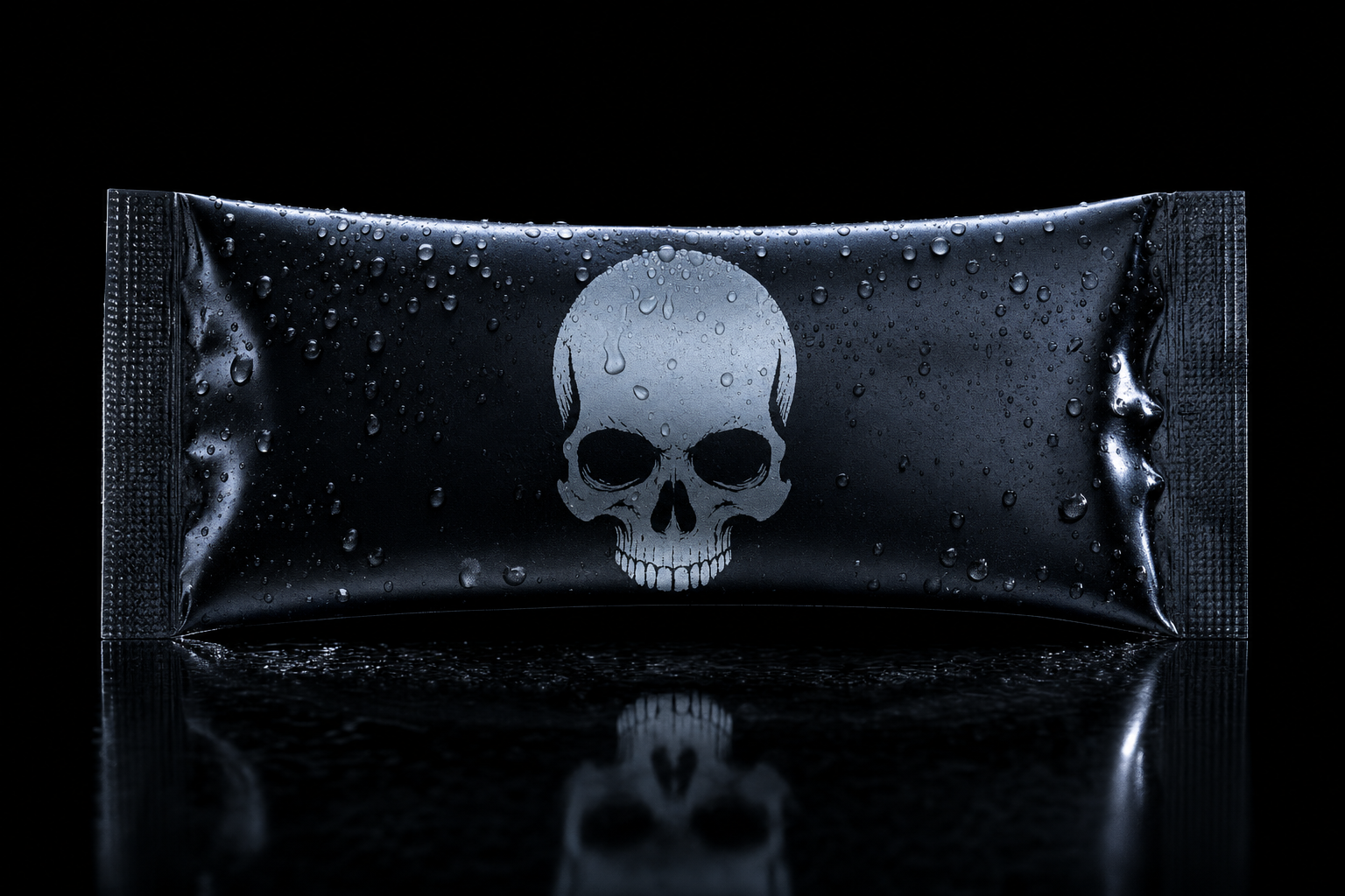 Skullflush saline refill packet with skull print